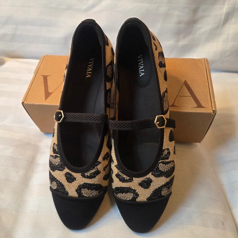 VIVAIA Tamia Metallic Leopard Almond Toe Mary Jane Flats EU 39.5 US 8.5 NEW